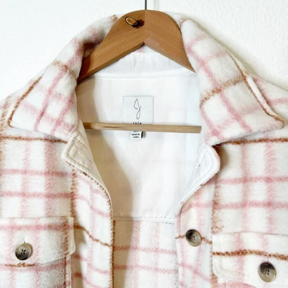 Joie Ivory Pink Plaid Oversized Shirt Jacket Shacket Size Small - Picture 2 of 4